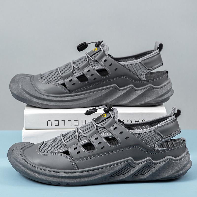 

Sandals men s summer hollow baotou beach outdoor sports one pedal casual men s shoes 39 серый