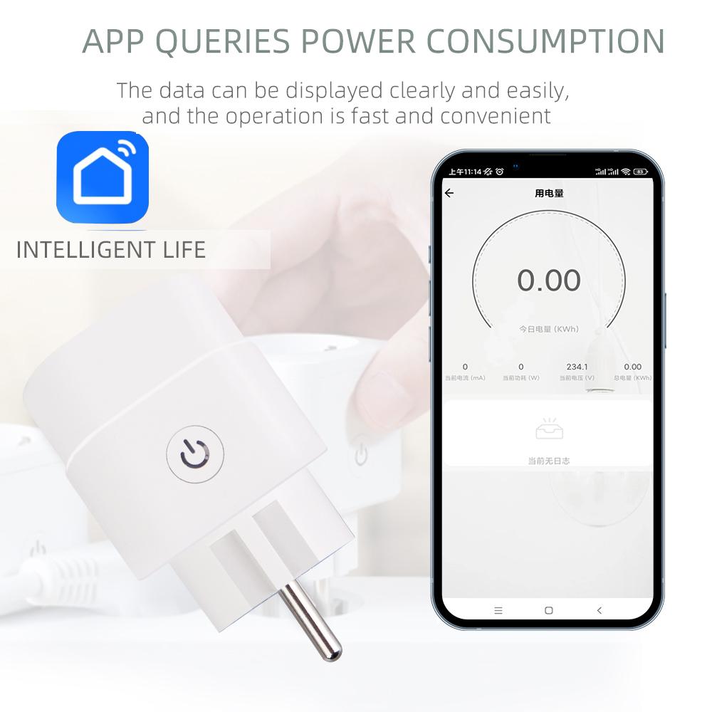 Tuya WiFi Smart Plug 16A EU Plug Socket Power Monitor Timing Function Outlet Safety Socket Works With Google Home Alexa