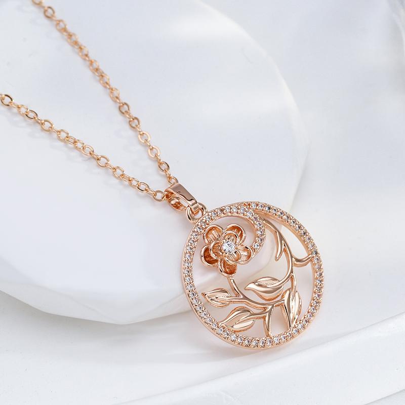 Rose Gold Hollow Flowers Necklace For Women Fashion Natural Zircon Wedding Party Daily Ethnic Jewelry  New