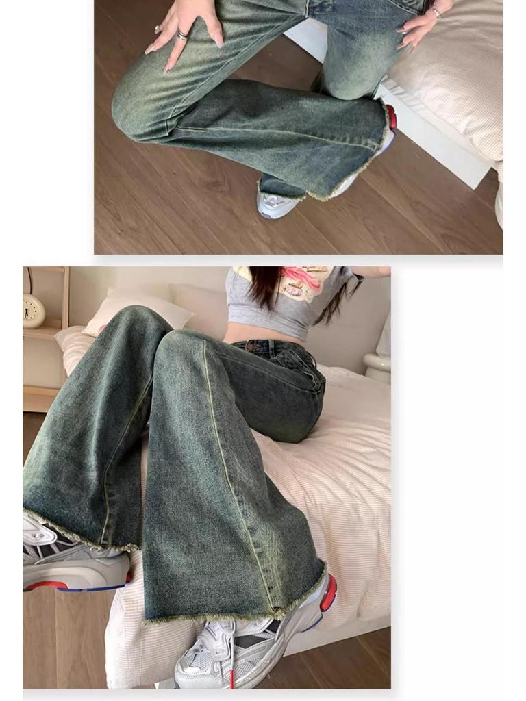 Damen Retro Patchwork Low-Waist Micro Flare Jeans - Frühling Stretch Schlankmachende Bodenlange Hose