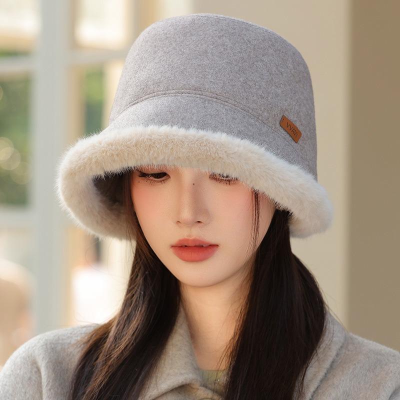 Winter hat women's velvet warm bucket hat retro versatile bucket hat showing washbasin hat