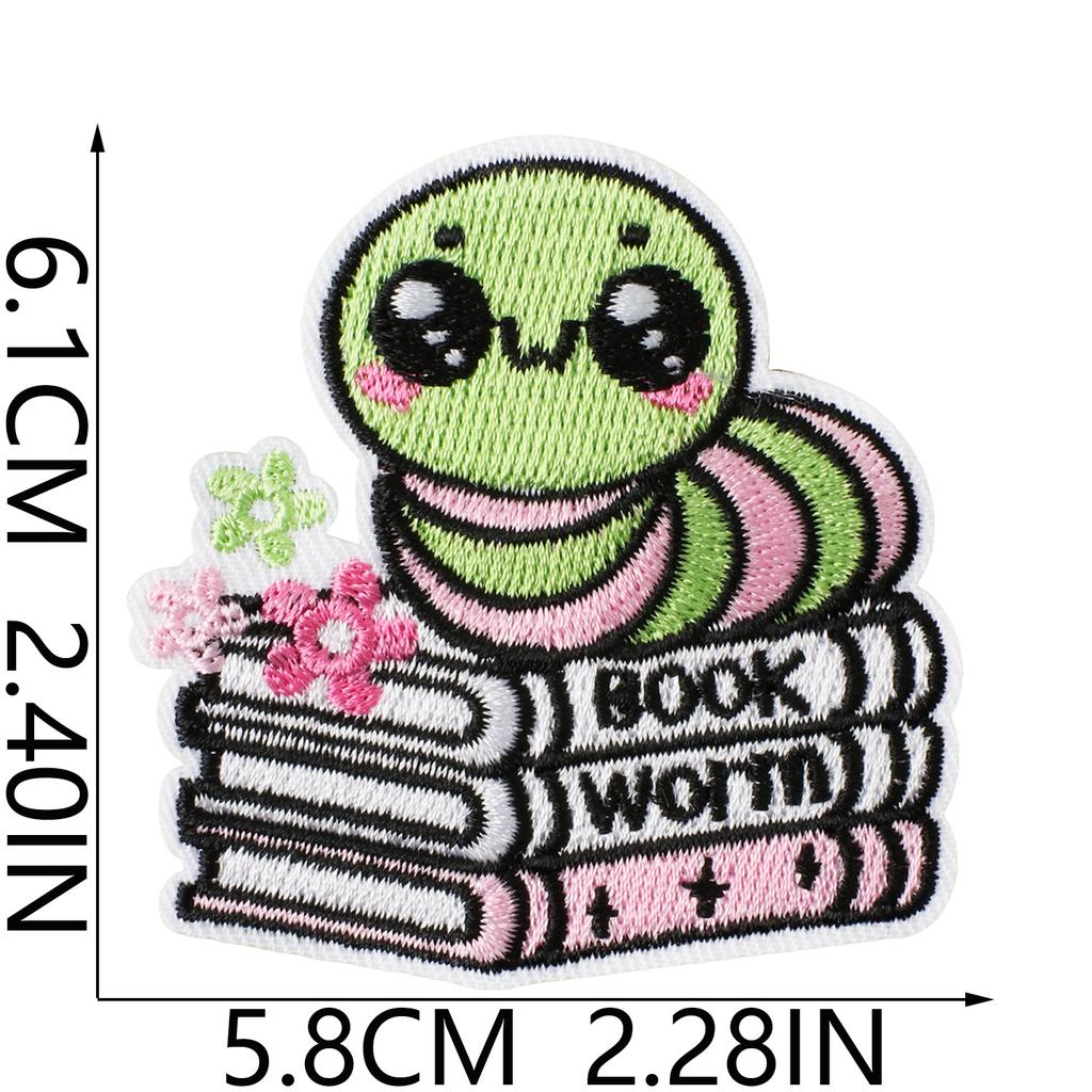 Fun Bookworm Pattern Embroidery Cloth Sticker Literary Reading Elements Clothes Bag Ironing Creative Decorative Patch Sticker