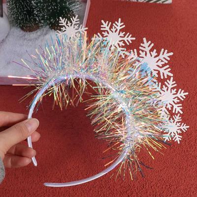 Sequin Christmas White Snowflake Headbands Plastic Non-slip New Year Hair Hoop Wear-resistant Exquisite Snowflake Headdress