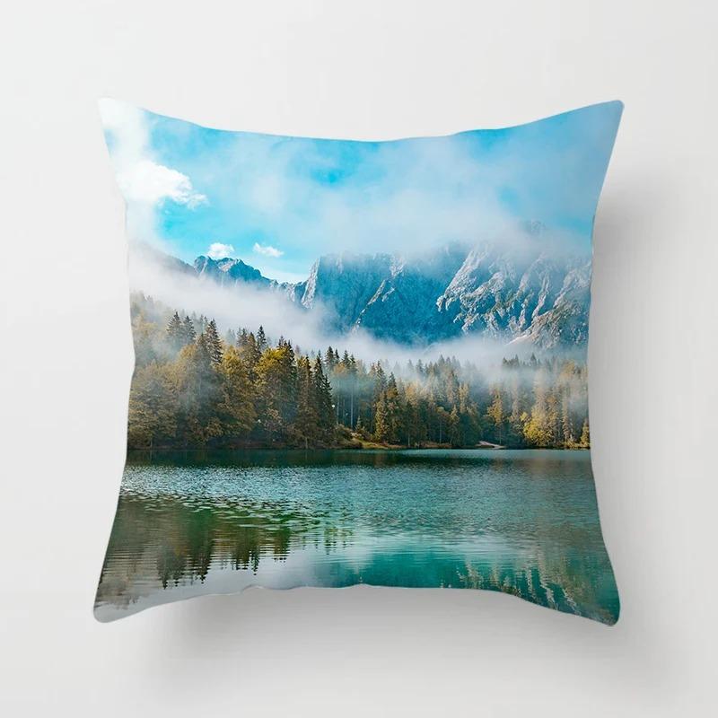 Landscape Water Reflection Mountain Fog Print Living Room Sofa Car Cushion Cover Luxury Home Decoration Pillow Cover