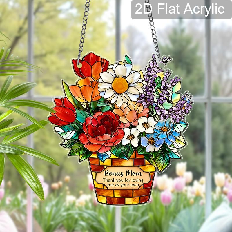 Acrylic Bonus Mom Flower Bouquet Suncatcher Stained Glass Effect Window Hanging Ornament Appreciation Gift