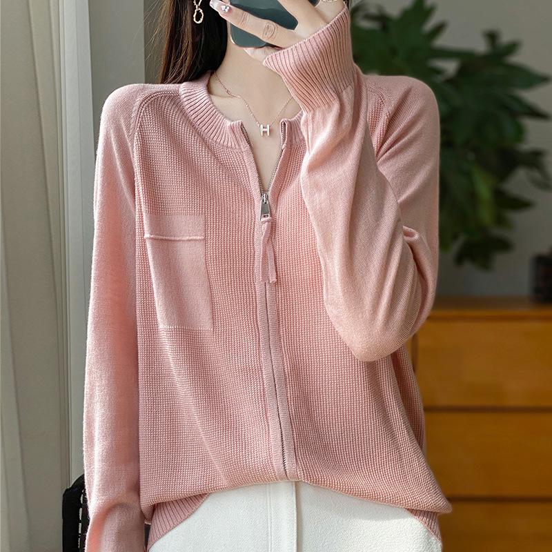Women's Premium Wool Zip Cardigan - Soft, Slimming, Loose Fit, Autumn/Winter Knit Sweater