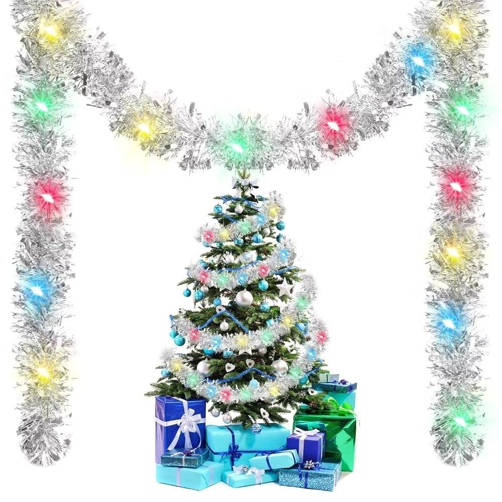 5M Christmas Tinsel Garland Decorations New Year's Durable Color Strip with Light Festive Decor Indoor/Outdoor
