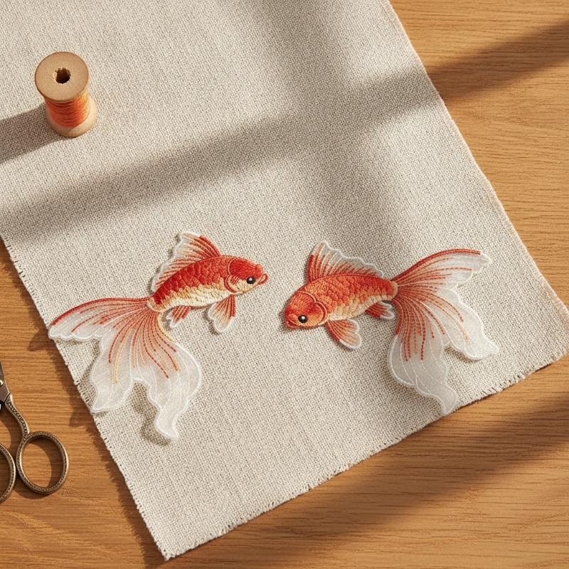 2Pcs Multi-Color Goldfish Embroidery Patches Fabric For T-Shirt Bags Hats Accessories Diy Iron On Stickers Repair