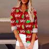 Women's Loose Casual Long-sleeved Christmas Print Shirt Print And Pocket Cardigan