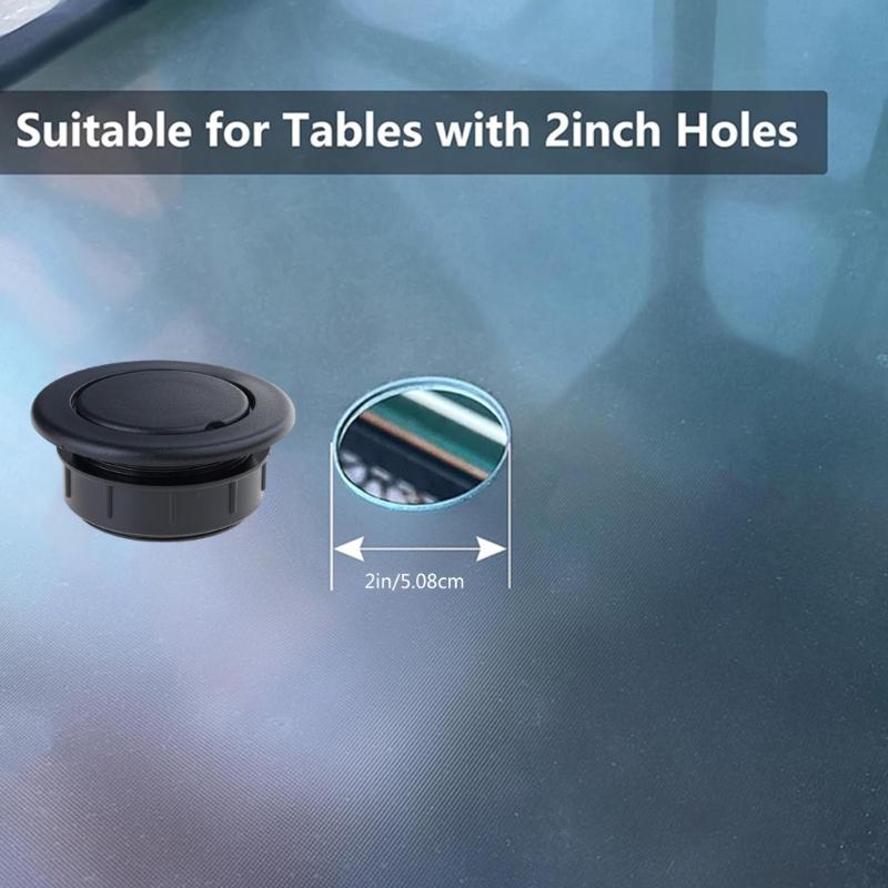 Umbrella Hole Insert Set for Patio Tables, Threaded 2 Inch Table Opening Cover with 1.63 Inch Umbrella Shaft Clearance and ABS Cap