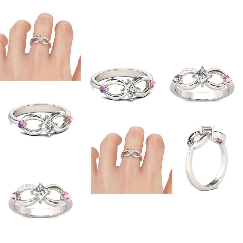 Bague Élégante Mode Plaqué Argent Avec Strass Alliage Design Infini