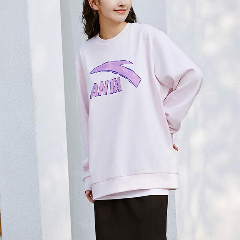 Anta Color Block Logo Print Knitted Pullover Casual Sweatshirt Unisex Sweatshirt Light-Pink 972418707-3