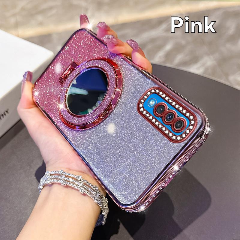 KEYSION Luxury Glitter Jewelled Magnetic Phone Case for Samsung Galaxy A50 A50S A30S Makeup Mirror Stand Shockproof Back Cover