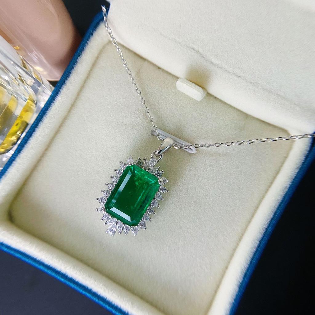 Tancise Jewelry Sterling Silver Luxury Emerald Pendant Foreign Trade Hot Selling Necklace 40 + 5