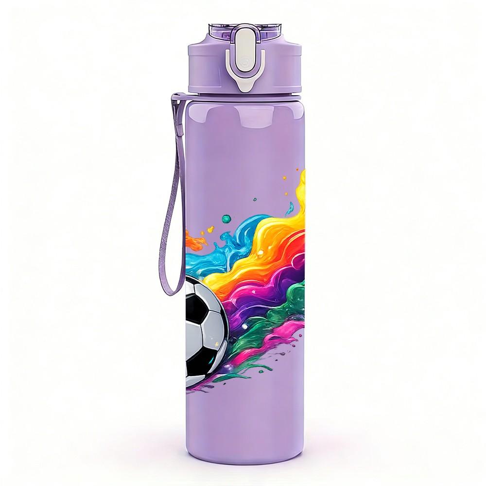 1PC Color Splash Soccer Ball Sport Print 750ml Color Plastic Sports Water Bottle Leakproof Flip Straw Lid Suitable for Sports Office Home Use