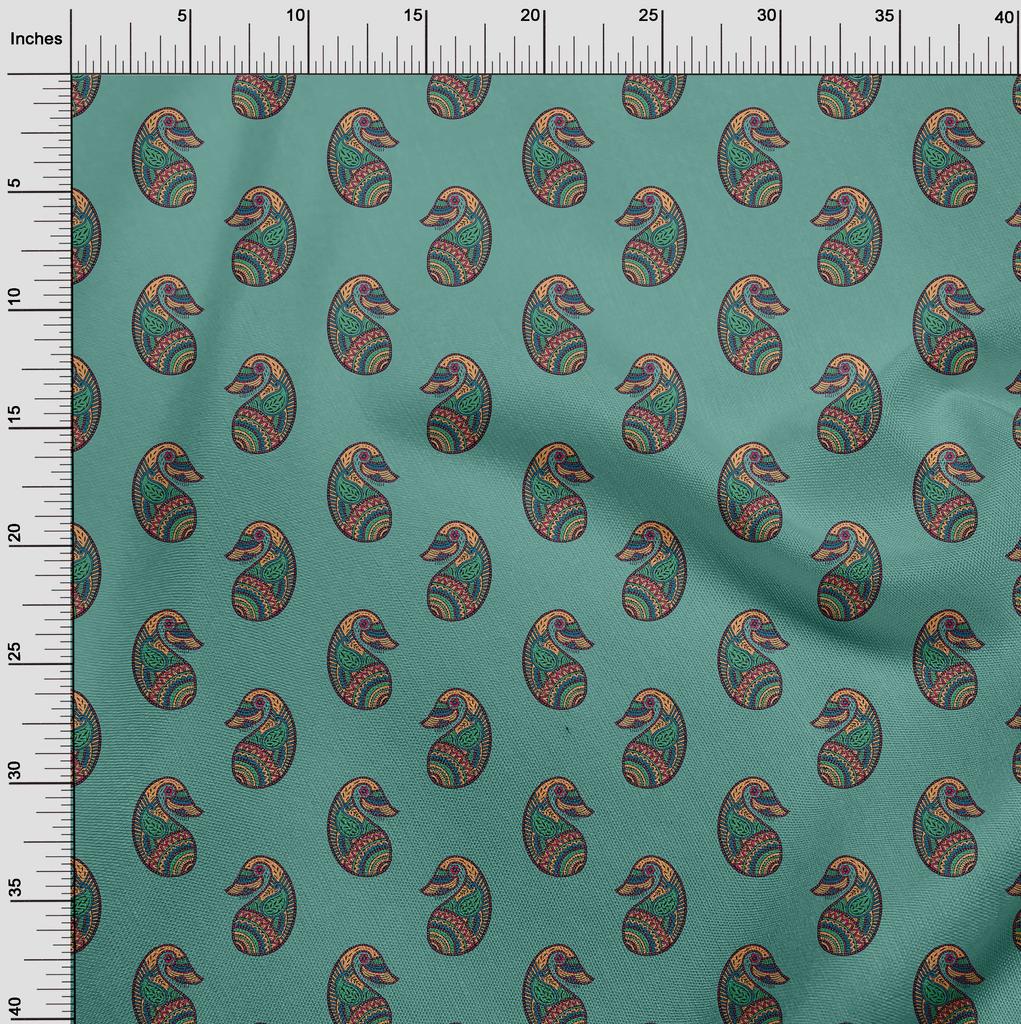 oneOone Cotton Flex Fabric Paisley Block Printed Craft Fabric BTY 40 Inch