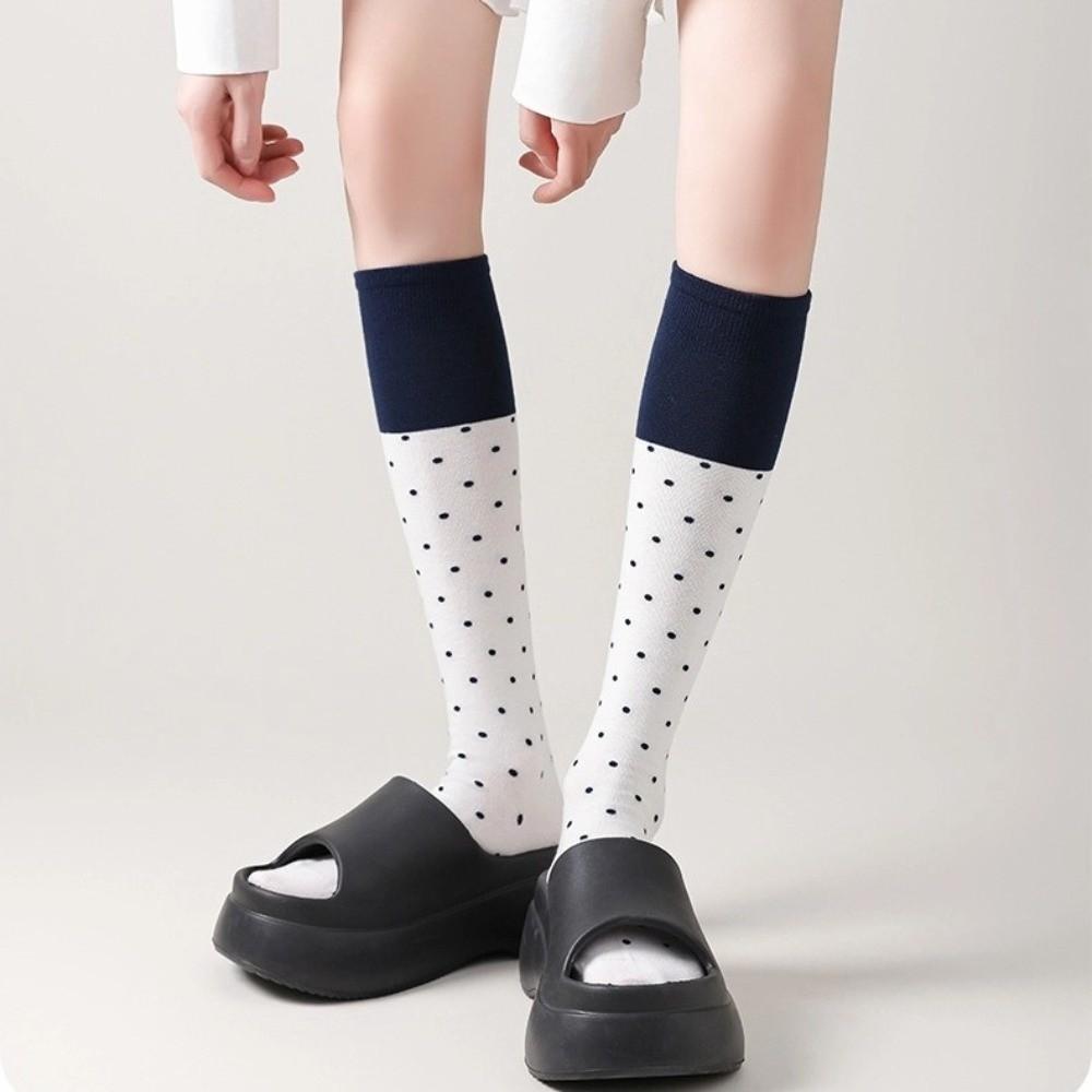 Sweet Korean Style Long Socks Cotton Elastic Knee Socks Color Matching Knee High Socks Women Sweet Polka Dot Pile Socks