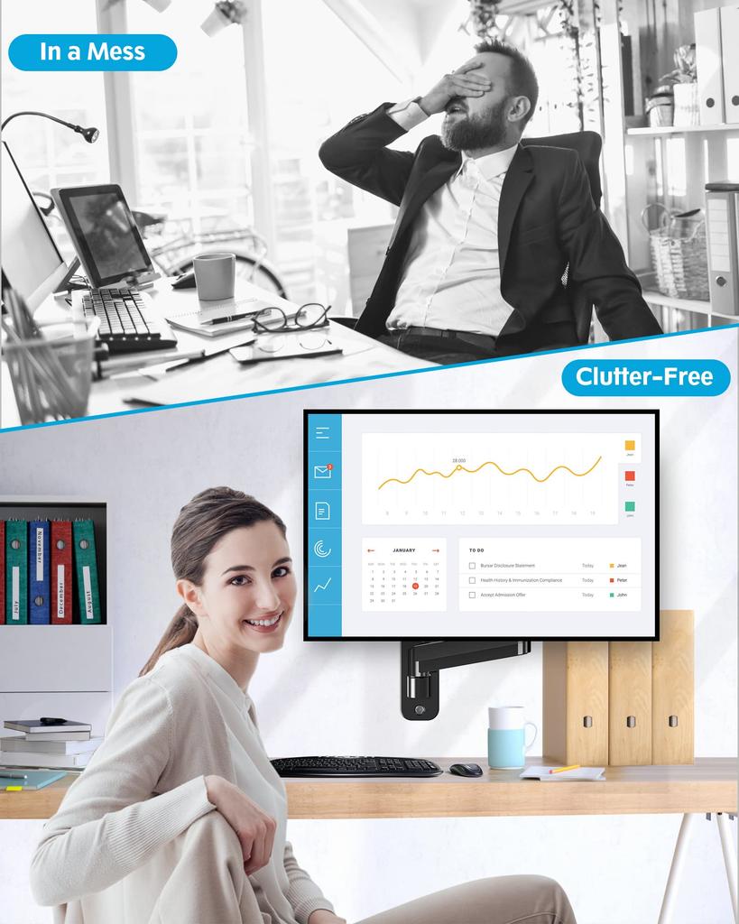 MOUNTUP PC Monitor Wall LCD Display Gas Compatible with Load Capacity Arm VESA75mm Vertical and Horizontal Angle Adjustment Arm, Mounted, Arm, Spring,