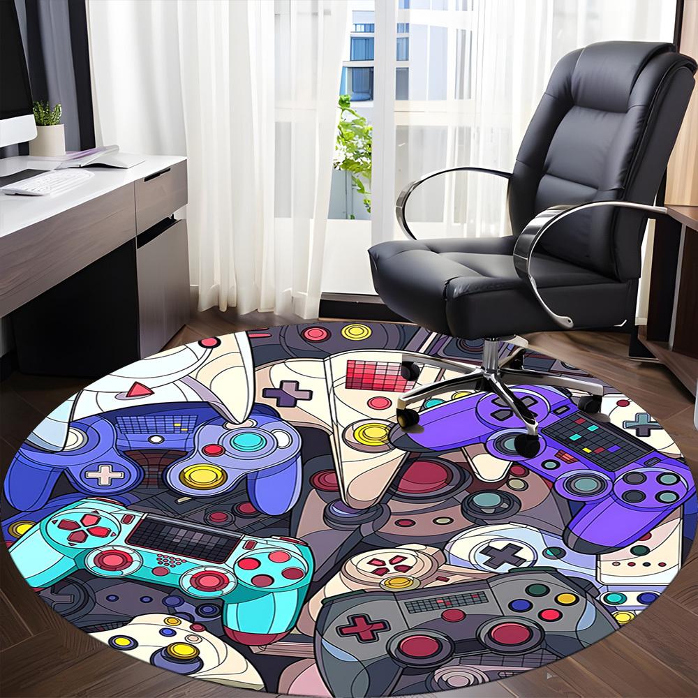 1PC Gaming Controllers Office Round Area Rug, Indoor Mat Suitable ForOffice, Under Office Chairs Bedroom Living Room Home Decor, Room Deco, D131