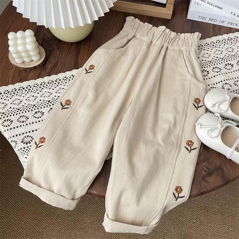 Spring Autumn Children Pants Spring and Autumn Girls' Casual Pants Flower Embroidery Fashion Trousers