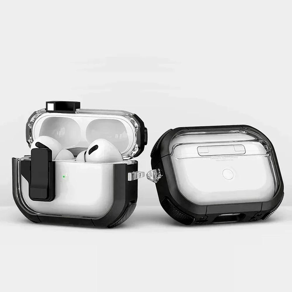 Gjennomsiktig magnetisk sikkerhetslåsbryter Øretelefonveske med nøkkelringkrok for Apple Airpods Pro 2 2nd Air Pods 3 Støtsikkert beskyttelse Ladedeksel