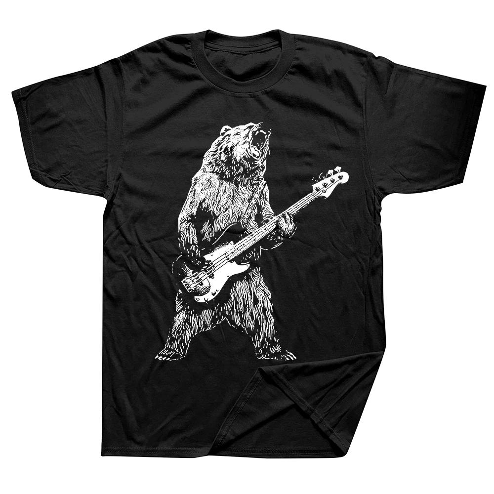 Bär spielt Bassgitarre T-Shirts Grafik Baumwolle Streetwear Kurzarm Musik Geschenke Sommer Tier spielt Gitarre T-Shirt