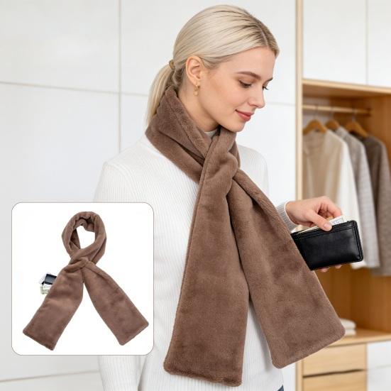 Cachecol com Zíper Invisível Cor Sólida Macio Confortável Quente Unissex Cachecol de Inverno Bolsos para Carteiras Celulares Cachecol de Passar com Pelo Sintético