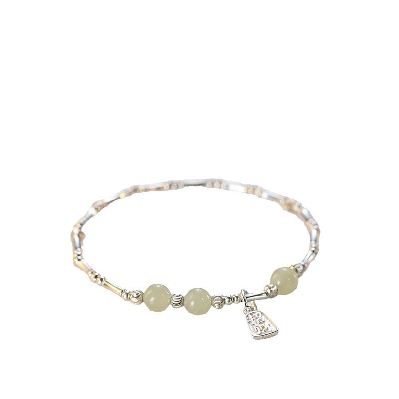 2024 Silver Bamboo Hetian Jade Beaded Bracelet - New Chinese Style Luxury
