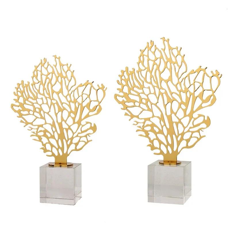 Ornamento Creativo in Vetro Albero Dorato Vuoto Albero Metallico Fortunato Statuette Decorative Corallo di Cristallo Statuetta Decorazione per la Casa Accessor