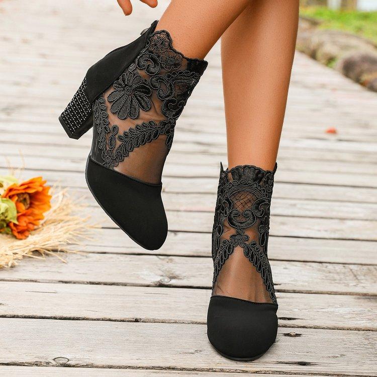 New Women's Lace Heeled Shoes Fashion Mesh Ladies Roman Sandals Breathable Ladies Shoes Elegant Ladies Pumps Sandalias De Tacón