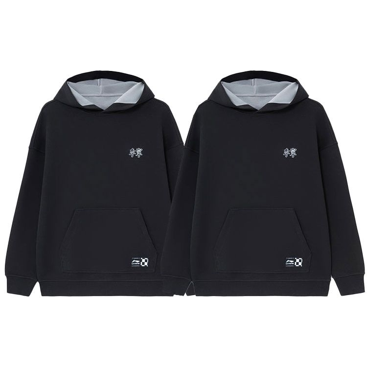 Li-Ning Sports Trend Series Logo Embroidered Loose-Fit Reversible Pullover Hoodie Unisex Tops Black Grey AWDS087-5