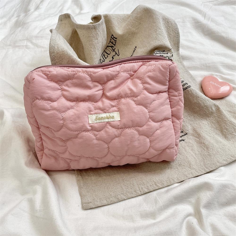 

3272 Облачно-свежая стеганая ручная косметичка, сумка для мелочи, большая вместимость, сумка-вкладыш, хранение помады и косметики розовый