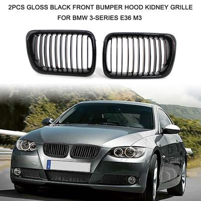 2Pcs Gloss Black Front Bumper Hood Kidney Grille Racing Grille Replacement for BMW 3-Series E36 M3