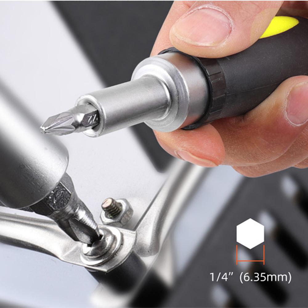 1buc mâner drept 1/4 șurubelniță cu cap de lot, pozitiv și negativ, cheie cu mâner cu clichet, tijă de extensie pentru șurubelniță de 6,35 mm