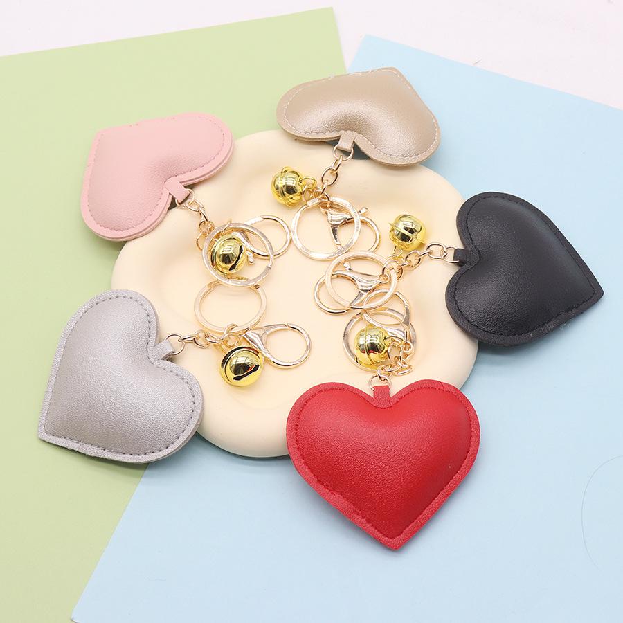 Golden Bell Heart PU Leather Couple Bag Keychain Ornament