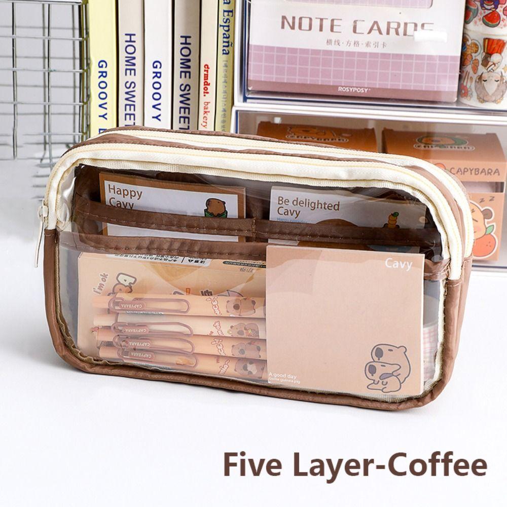 INS Transparent Waterproof Pencil Case Five-Layer Large Capacity Pen Bag Multifunction Stationery Storage Bag