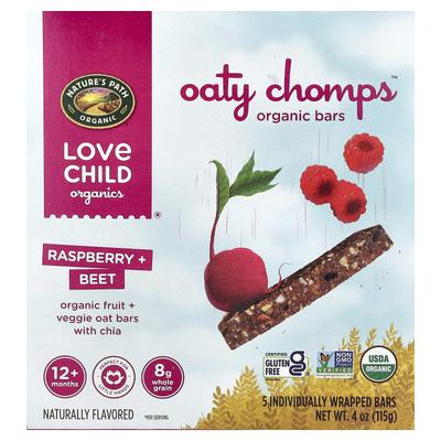 Love Child Organics, Nature's Path, Oaty Chomps™ Organic Bars, 12+ Months, Raspberry + Beet, 5 Individually Wrapped Bars, 0.8 Oz (23 G) Each