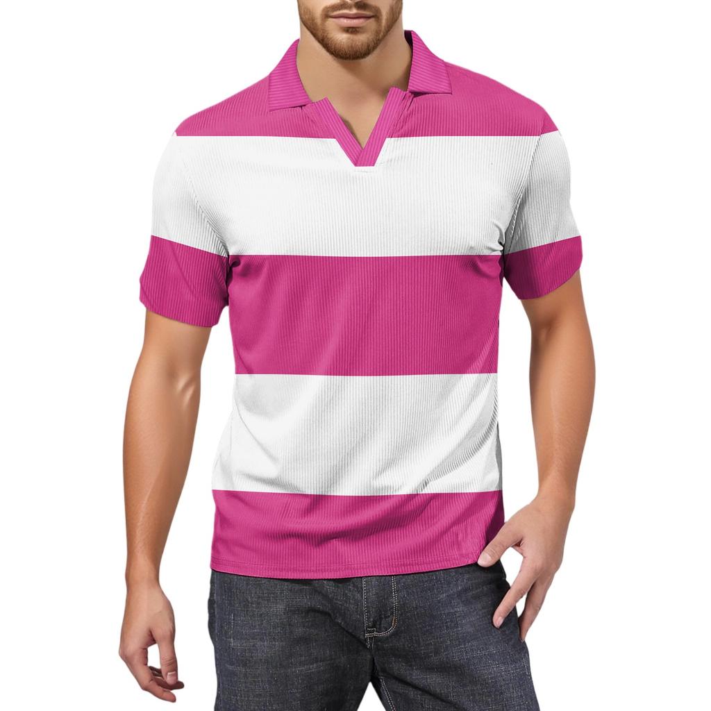 Moda Hombre Top Estampado Cuello en V Manga Corta Camiseta de Golf