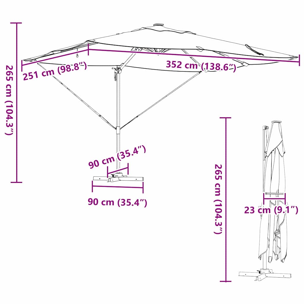 Cantilever Sun Umbrella Black 352 x 251 x 265 cm Polyester and Aluminum