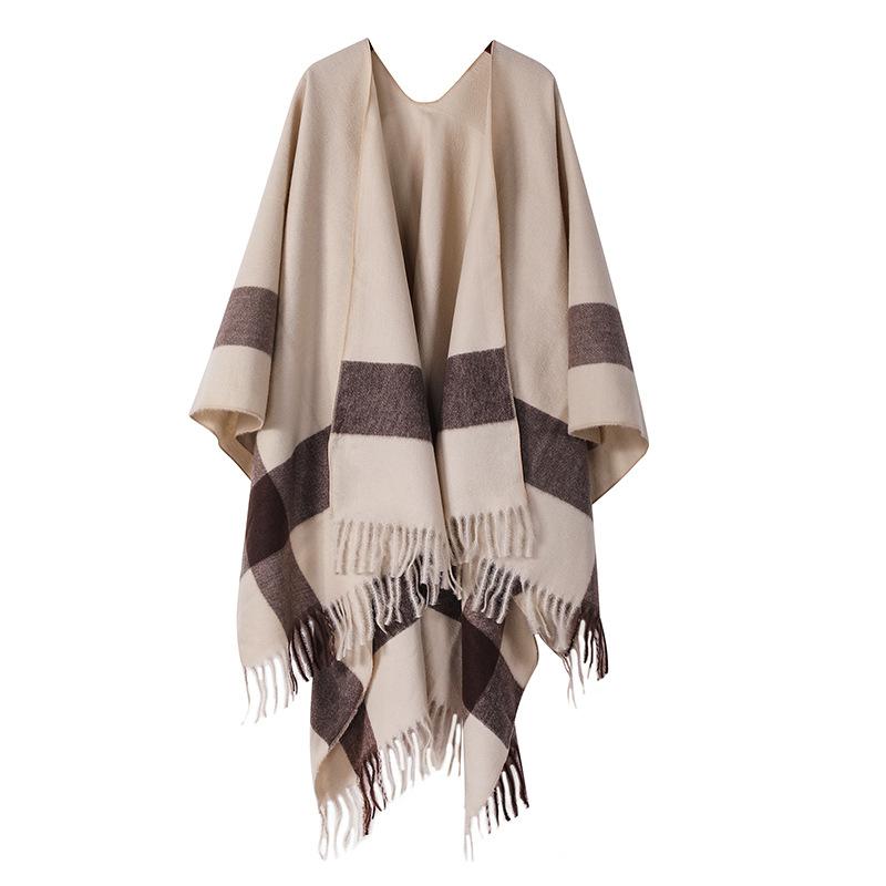 Striped Shawl Women'S Cloak Knitted Office Blanket Warm Fringed Cloak