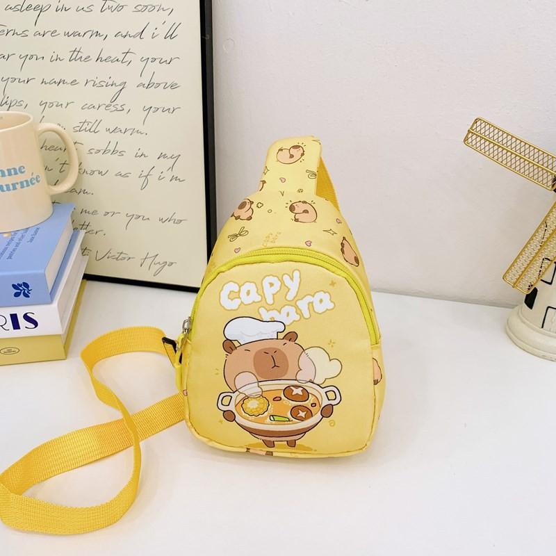 Cartoon Capybara Food Printed Kids Crossbody Bag With Nylon Material For Daily Use And Lightweight Comfort