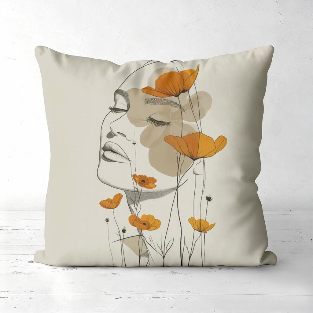 Floral Face Pattern Decorative Cushion Pillow Covers Polyester Pillowcase, Sofa Decorative Cushion Cov Headboard Pillow
