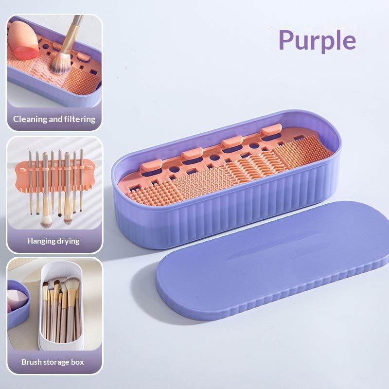 Silicone Makeup Brush Cleaning Box Multifunctional Scrubbing Mat Beauty Sponge Drying Holder for Beginner Use