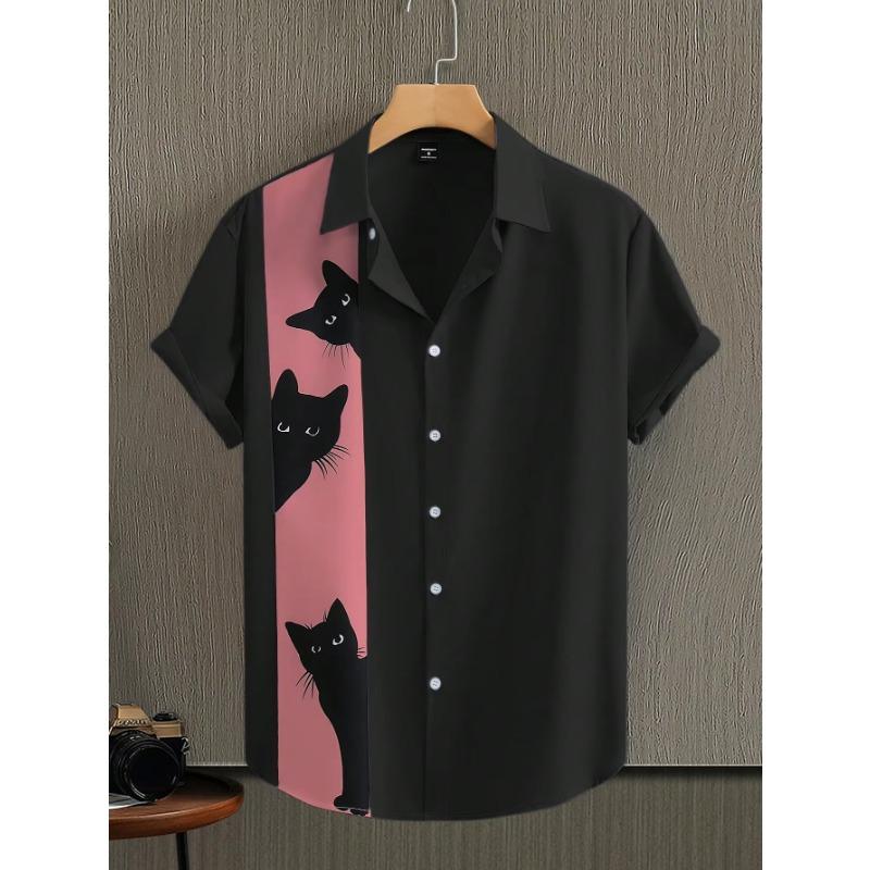 Neuer Eingang Übergrößen Herren Hawaiianisches Hemd 3D Tier Katze Druck Hemd Herren Sommer Mode Lässig Kragenhemd Knöpfbares Hemd
