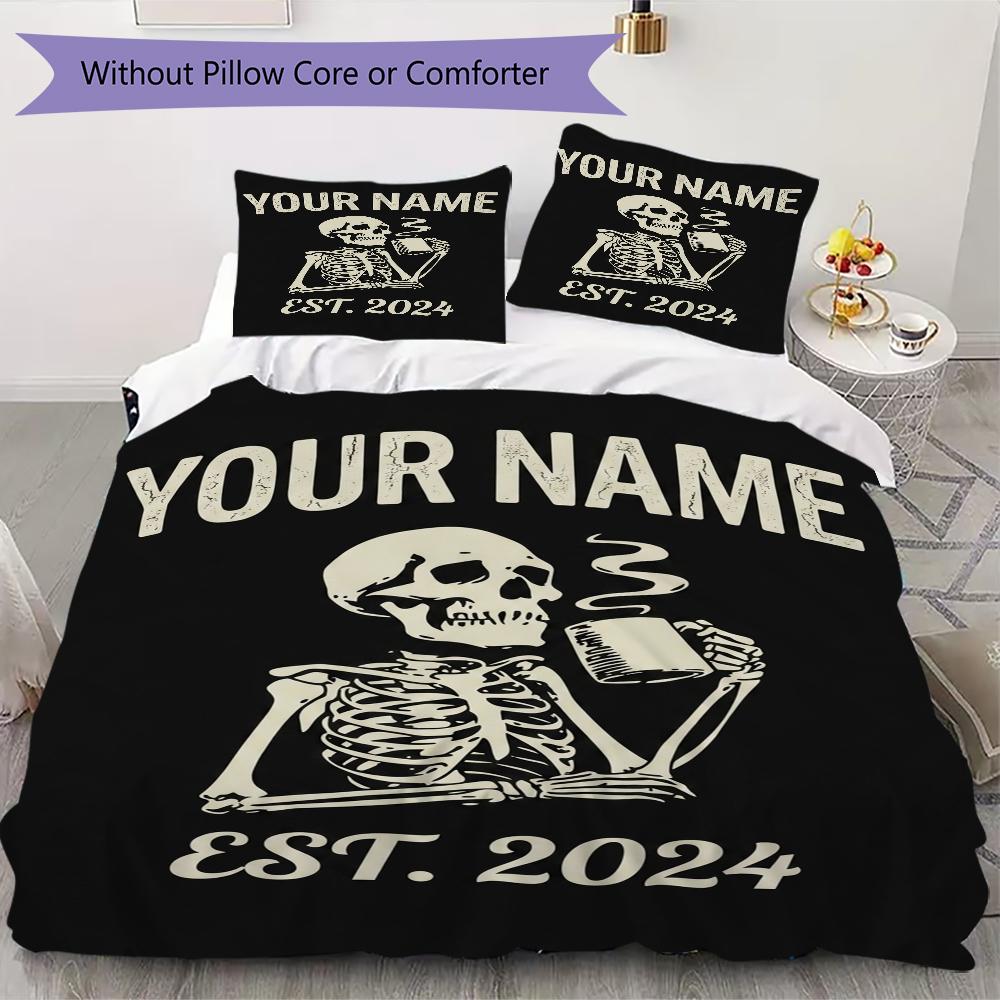 Custom Name Skull Warrior Artwork Bedding,Quilt Set Quilt Cover Pillowcase Home Birthday Gift(1 * Duvet Cover + 2 * Pillowcase, Without Core)_lx