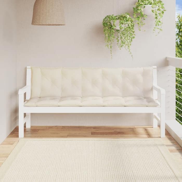 VidaXL Set of 2 Garden Bench Cushions, Bench Cover with Tie Strings, Waterproof Outdoor Cushion, White 361718