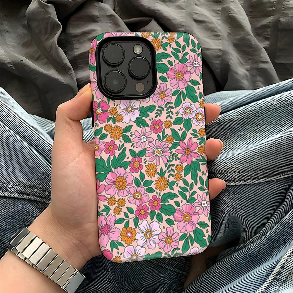 

For iPhone 16 Pro Max Case Double Layer TPU+PC Heat Transfer Floral Design Glossy Phone Cover Colorful Flower