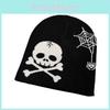 Hat Fashion Knitted With Skull And Spider Web Embroidered Design For Halloween