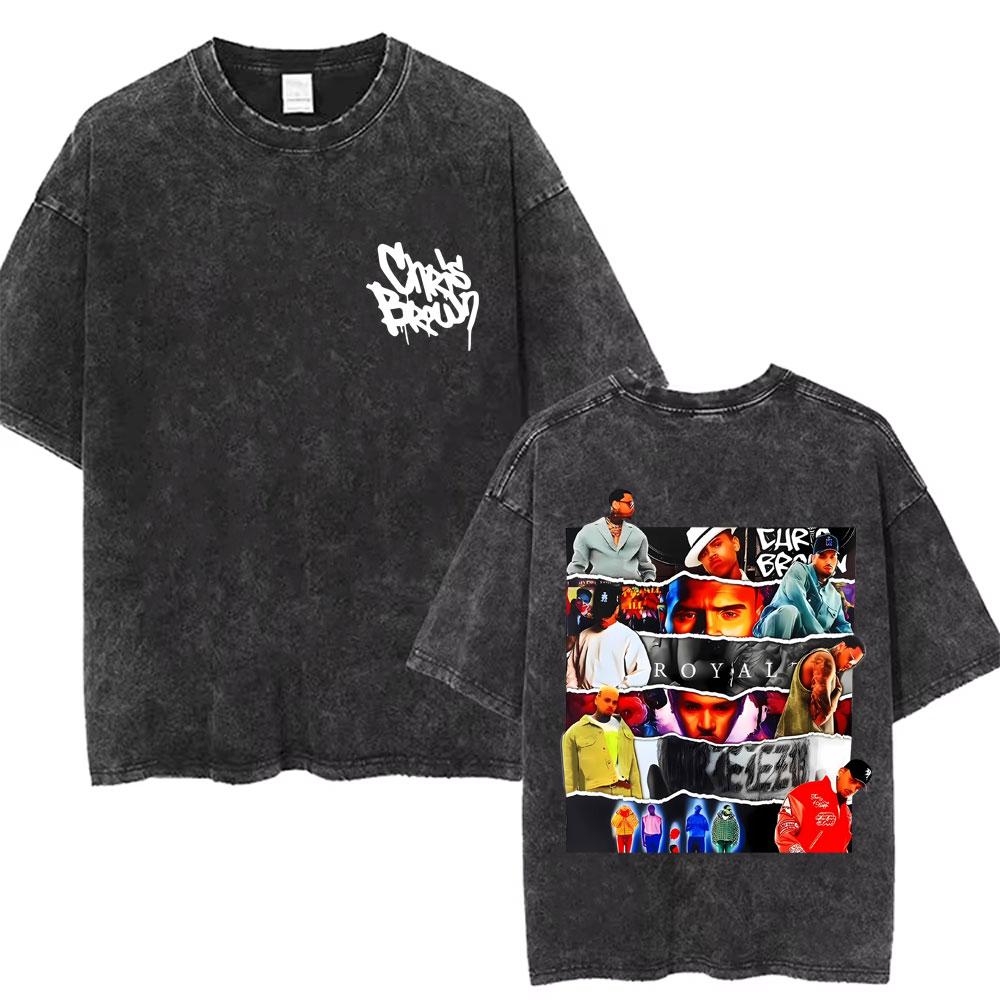 Retro gewaschen Chris Brown Breezy Bowl XX Tour Grafik T-Shirts Herren Hip Hop Mode Freizeit-T-Shirts Unisex Sommer Baumwoll-T-Shirts