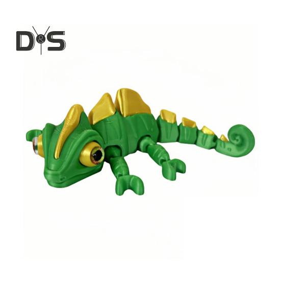 3D Printed Chameleon Figurine Movable Eyes Mini Lizard Figure Articulated Animal Model Toy Home Office Bookshelf Desktop Decoration Ornament